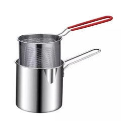 【Oțel inoxidabil de calitate alimentară】★ Set de 2 piese： friteuză mică + coș de prăjit