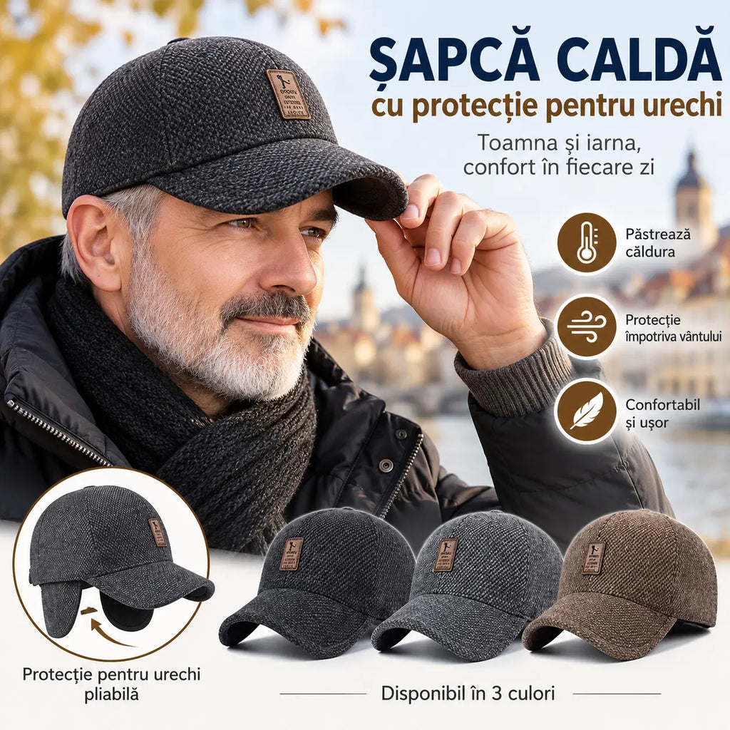 🧢Șapcă călduroasă pentru bărbați cu protecție pentru urechi – confort pentru toamnă și iarnă