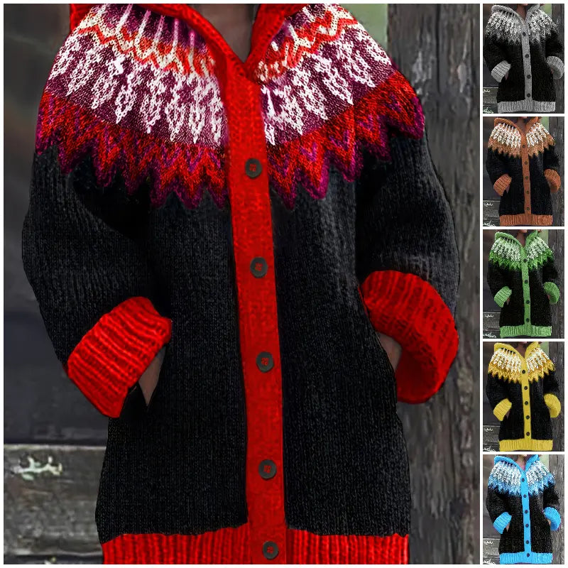 【S~5XL】✨Jachetă elegantă, retro, colorată, cu imprimeu și glugă