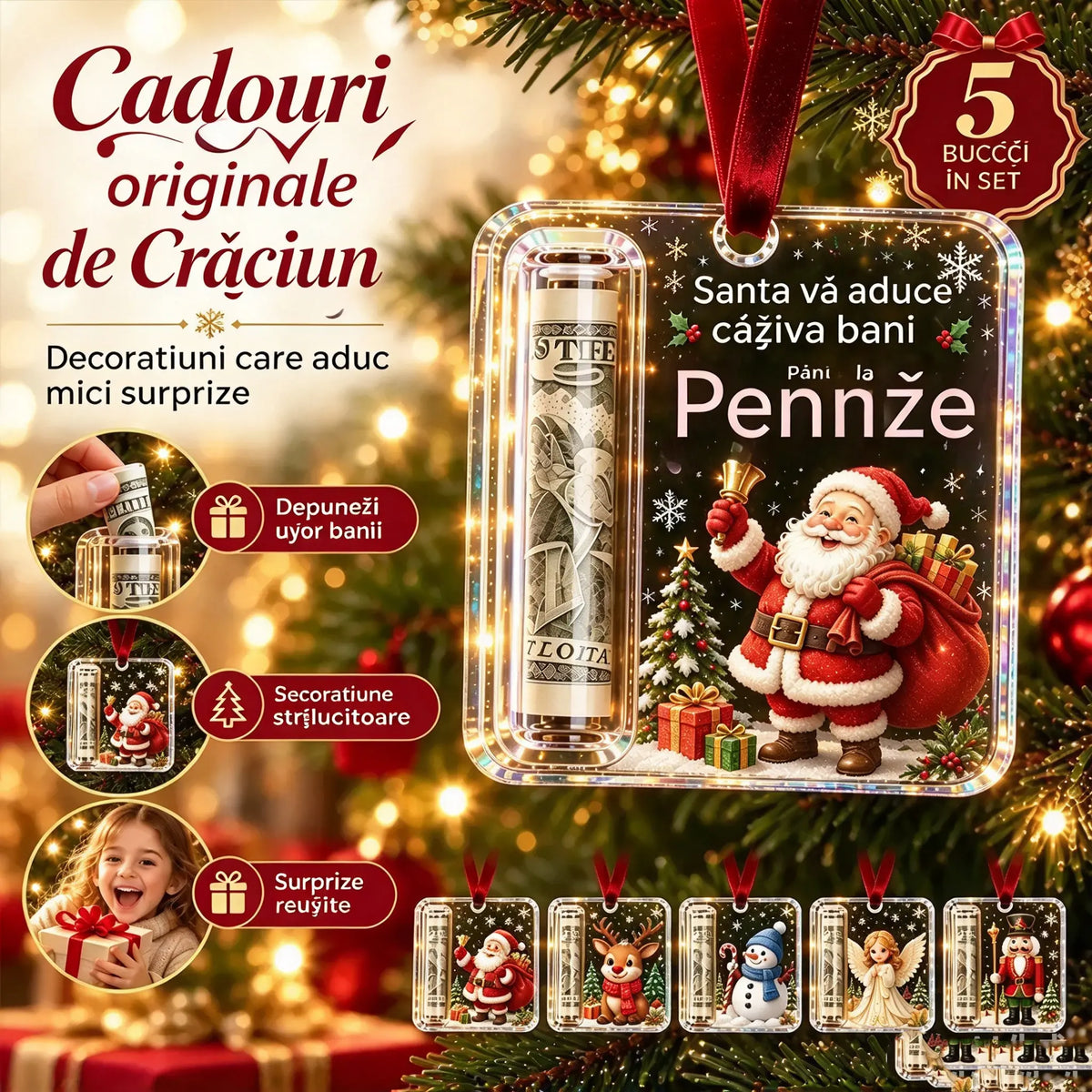 🎄 Decorațiune de Crăciun pentru bani ✨ O decorațiune pentru bradul de Crăciun care ascunde bancnote – un cadou de sărbători creativ și surprinzător.