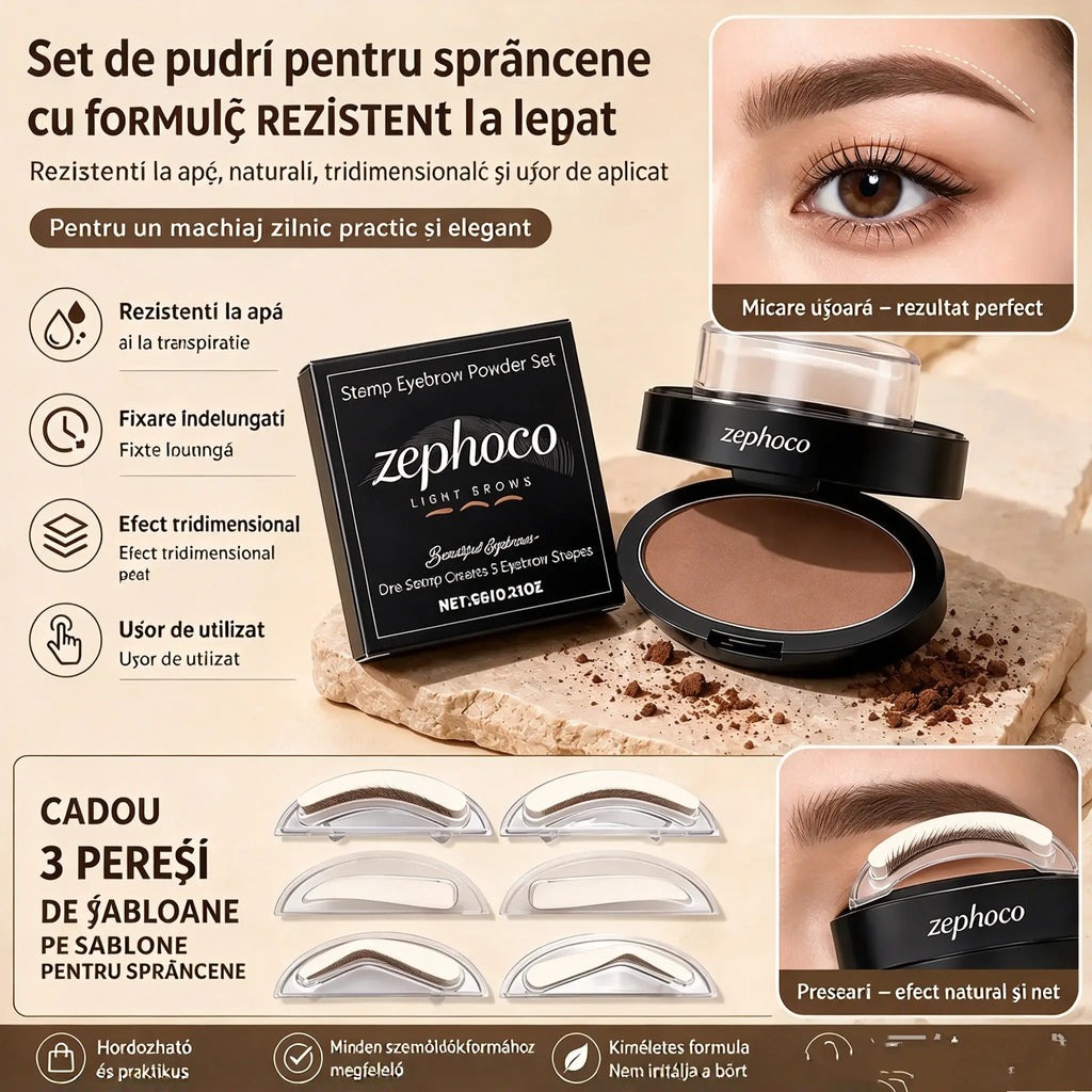 💆‍♀️Set de ștampile și pudră pentru sprâncene💖 conține trei perechi de ștampile în formă de sprâncene.