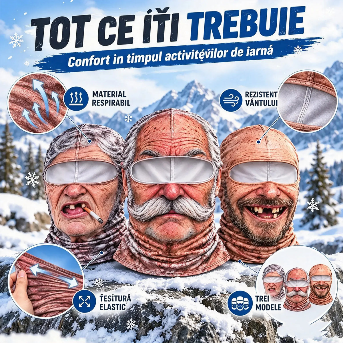 😎Mască facială 3D distractivă și călduroasă pentru sporturile de iarnă în aer liber