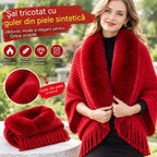 ❄️Un șal elegant și călduros din lână tricotată, cu guler de blană — potrivit pentru toate ocaziile, etalând un stil rafinat.