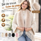 ❄️Un șal elegant și călduros din lână tricotată, cu guler de blană — potrivit pentru toate ocaziile, etalând un stil rafinat.