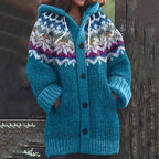 REDUCERE DE 50% ✨🔥 Nouă jachetă tricotată pentru femei, cu glugă, model geometric, închidere cu nasturi, toamnă/iarnă, mărimi S–5XL