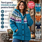 REDUCERE DE 50% ✨🔥 Nouă jachetă tricotată pentru femei, cu glugă, model geometric, închidere cu nasturi, toamnă/iarnă, mărimi S–5XL