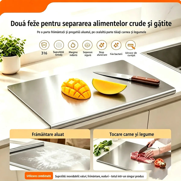【Extra rezistentă】Placă de tăiat din oțel inoxidabil cu marginea îndoită – multifuncțională și stabilă, ideală atât pentru bucătăria profesională, cât și pentru gătitul acasă! ✨