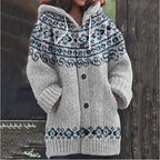 REDUCERE DE 50% ✨🔥 Nouă jachetă tricotată pentru femei, cu glugă, model geometric, închidere cu nasturi, toamnă/iarnă, mărimi S–5XL