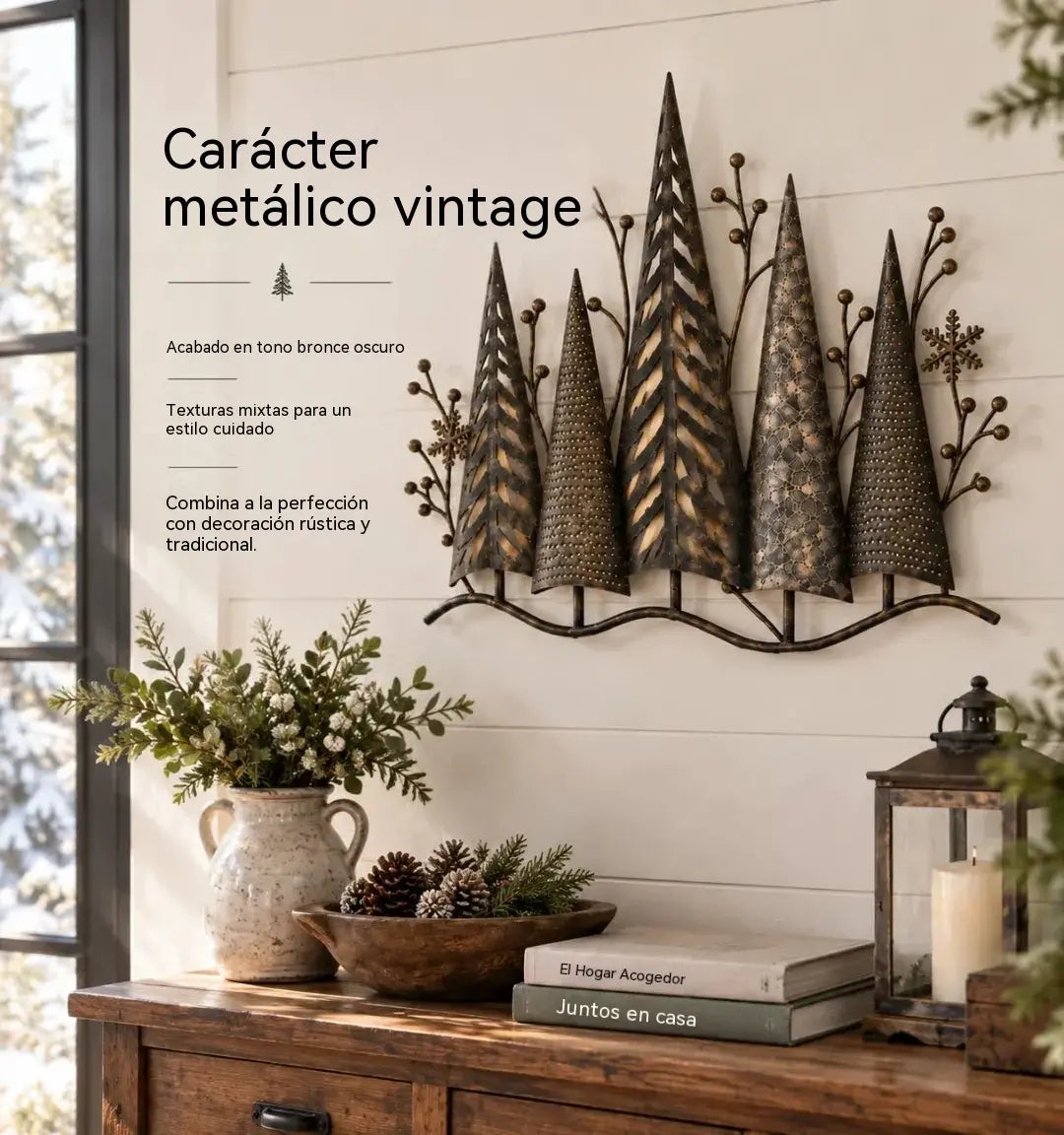 🎄🕯️ Decorațiune metalică luminoasă de perete cu motiv de pădure, în stil vintage 🌙