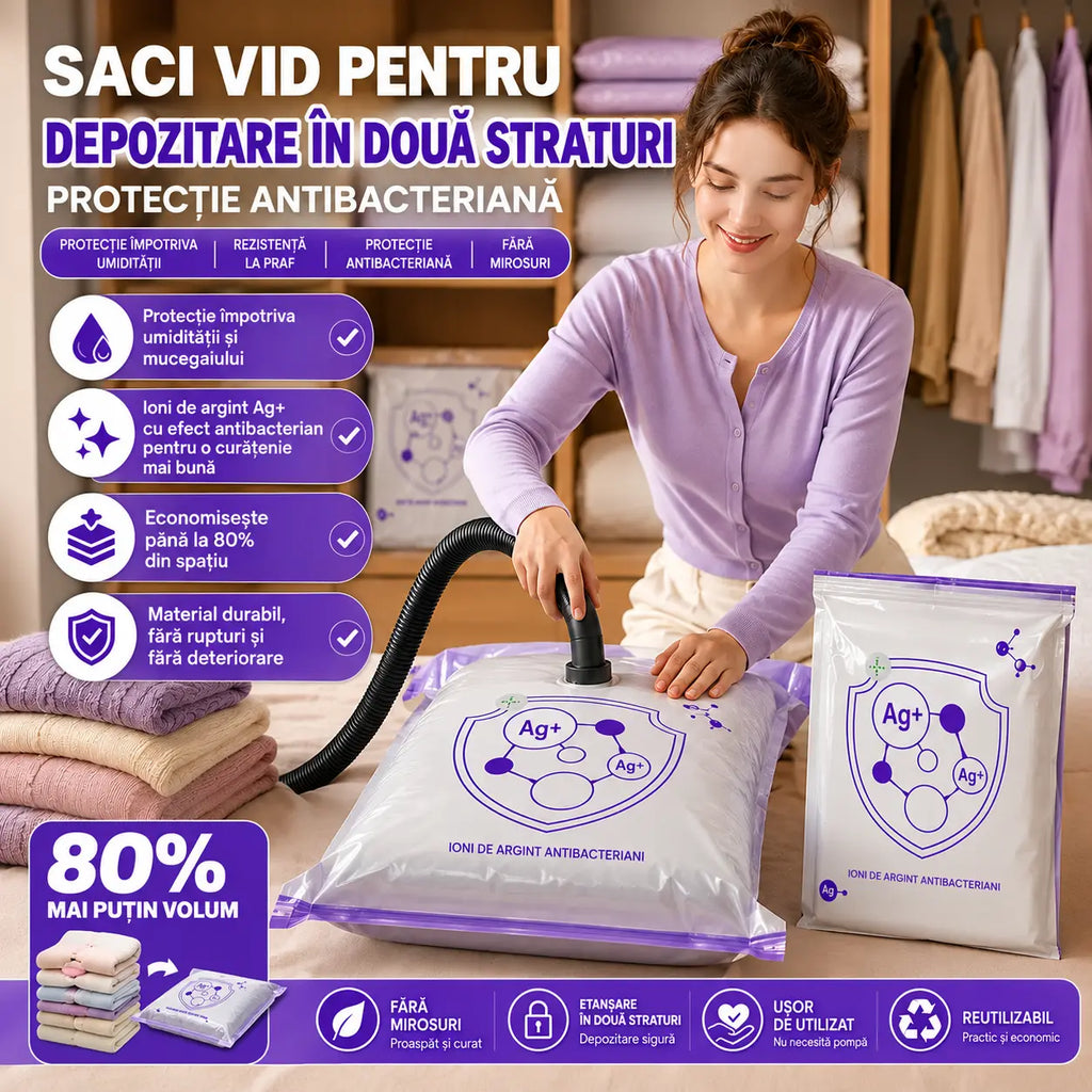 ✨ (5 bucăți) 💨 Pungă mare de depozitare sub vid, compresibilă: nu necesită pompă, este etanșă și ideală pentru a economisi spațiu în valize și acasă ✈️