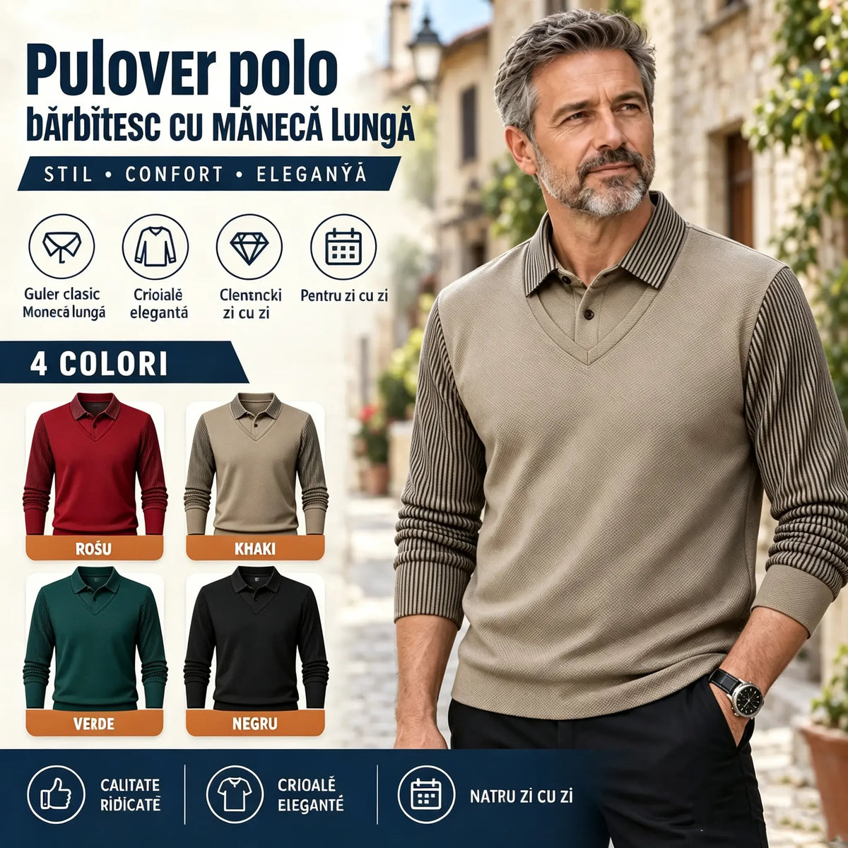 【M-4XL】Cămașă POLO fals din două piese cu dungi patchwork