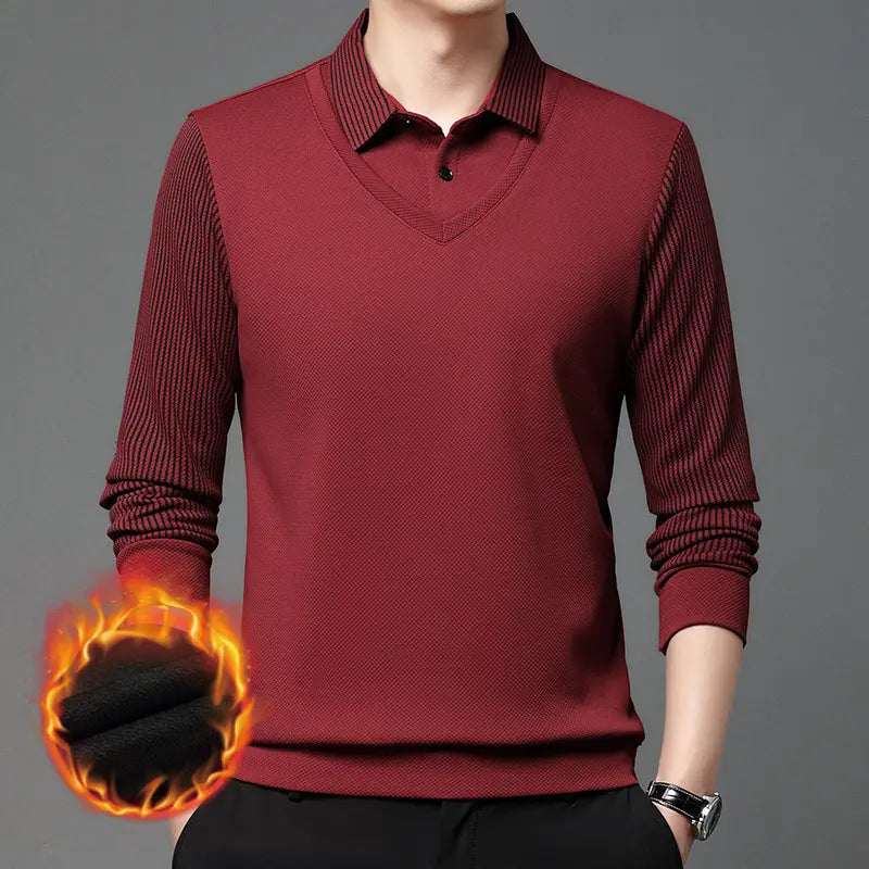 【M-4XL】Cămașă POLO fals din două piese cu dungi patchwork