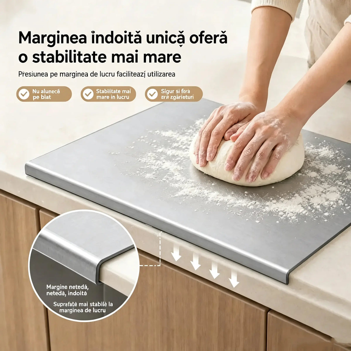 【Extra rezistentă】Placă de tăiat din oțel inoxidabil cu marginea îndoită – multifuncțională și stabilă, ideală atât pentru bucătăria profesională, cât și pentru gătitul acasă! ✨