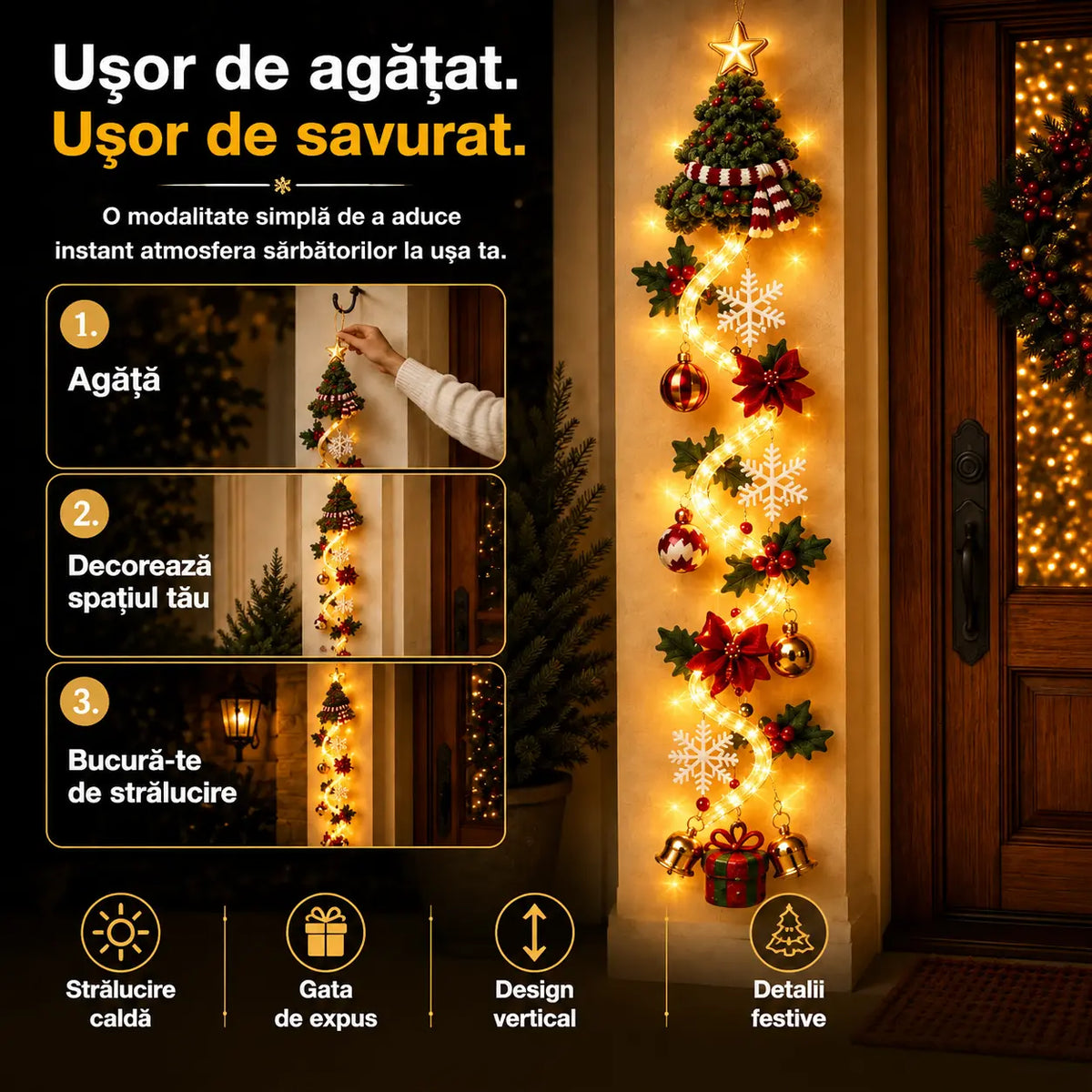 Ultima zi! 🎄🎃🎅 Profită de o reducere de 49% la decorațiunile luminoase de Crăciun pentru ușă!