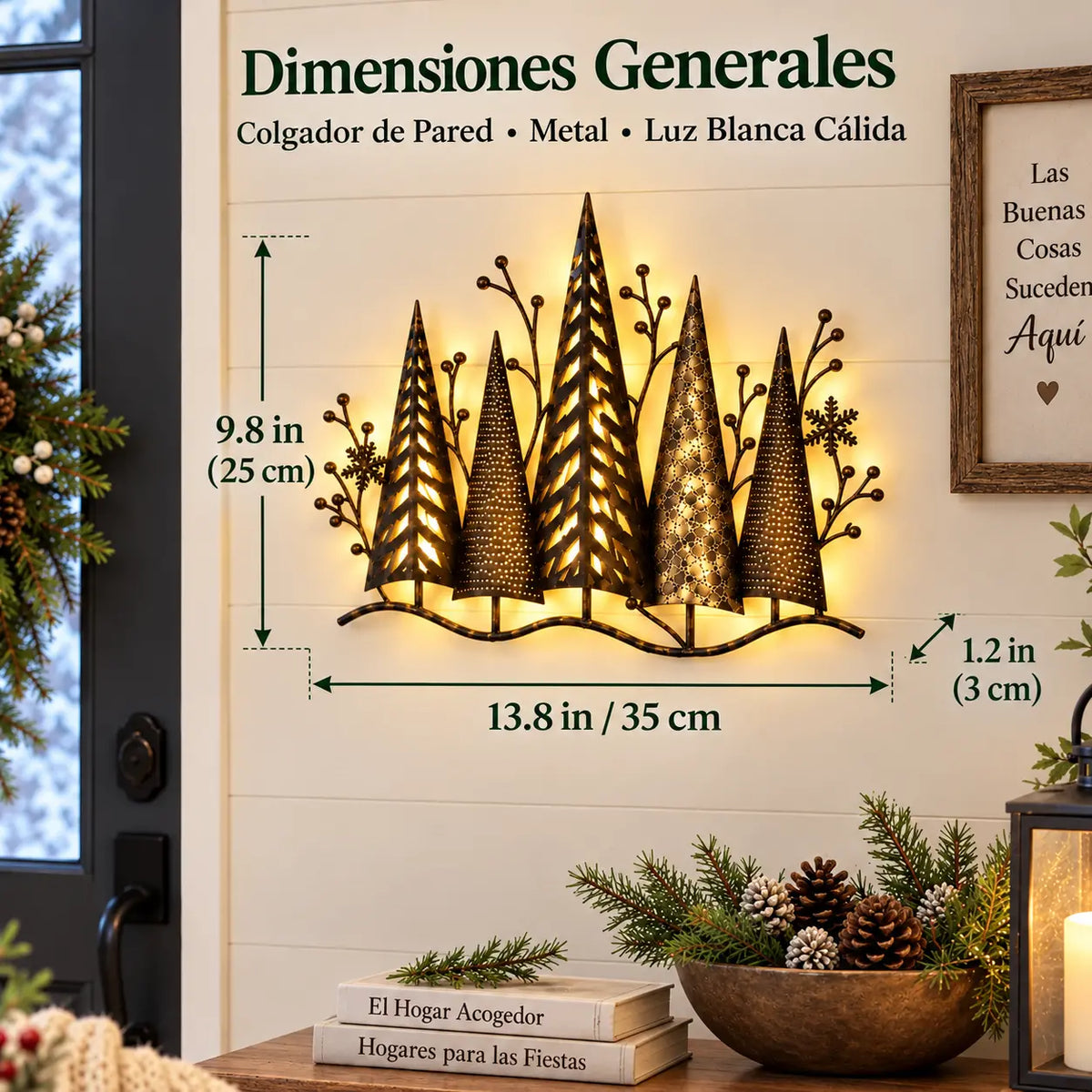 🎄🕯️ Decorațiune metalică luminoasă de perete cu motiv de pădure, în stil vintage 🌙