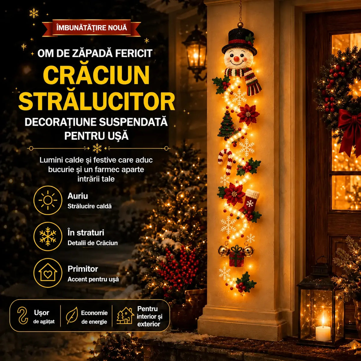 Ultima zi! 🎄🎃🎅 Profită de o reducere de 49% la decorațiunile luminoase de Crăciun pentru ușă!