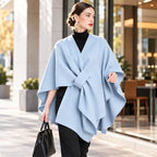 🧥 Șal tip Poncho Multifuncțional din Stofă pentru Toamnă-Iarnă! Design Elegant cu Prindere Suprapusă · Stil Versatil · Călduros și Confortabil!