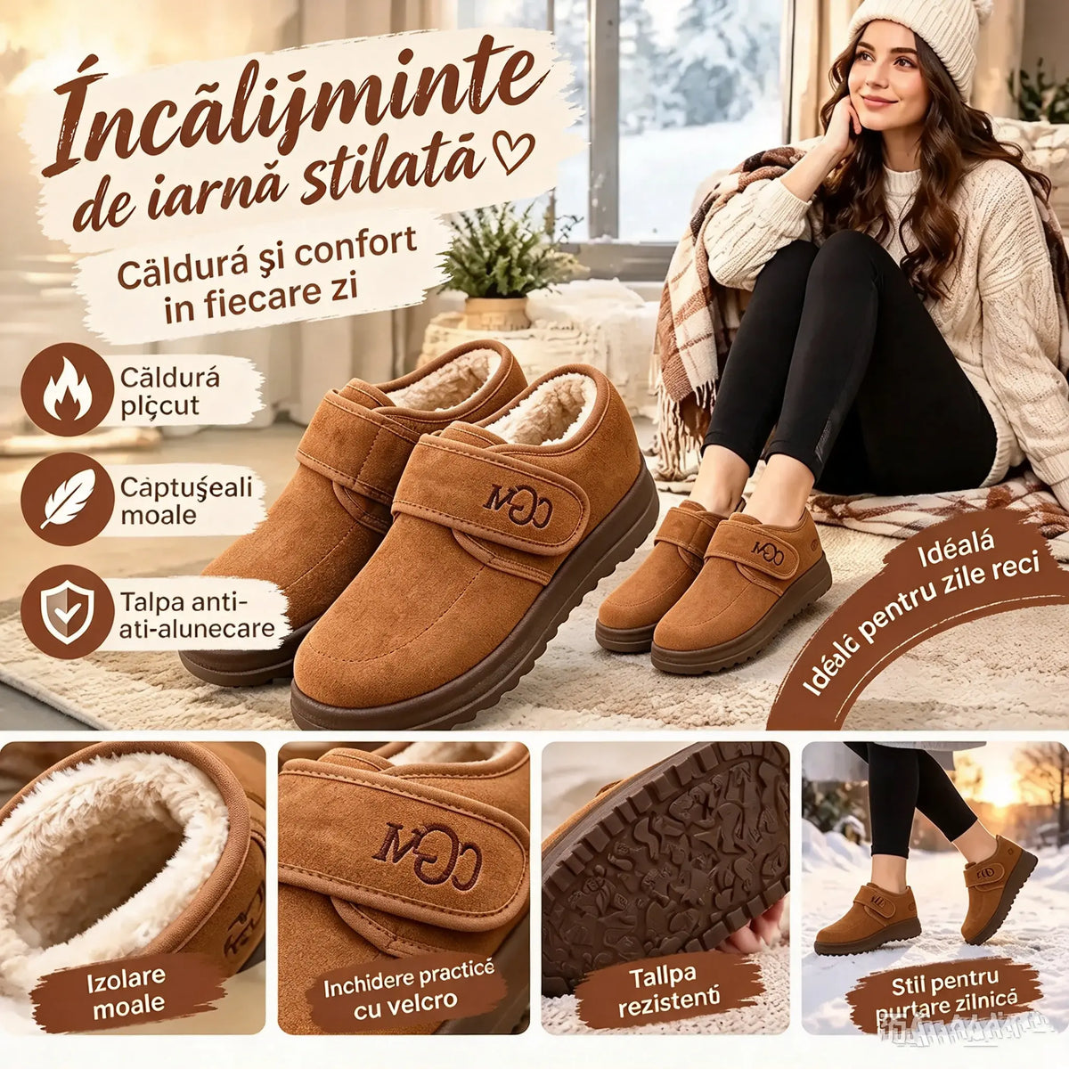🏆😍30% reducere!🔥【36-41】Ghete scurte de iarnă la modă, într-un stil nou, pentru femei, cu pompoane pufoase