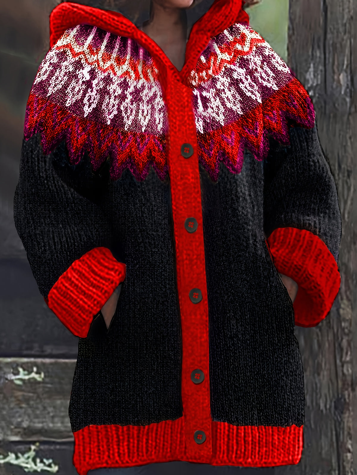 【S~5XL】✨Jachetă elegantă, retro, colorată, cu imprimeu și glugă
