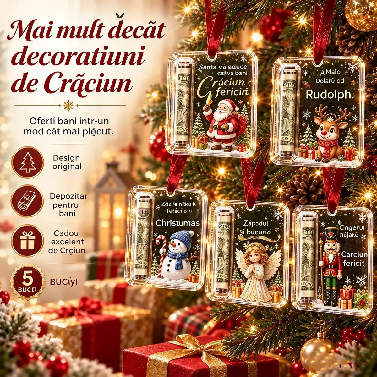 🎄 Decorațiune de Crăciun pentru bani ✨ O decorațiune pentru bradul de Crăciun care ascunde bancnote – un cadou de sărbători creativ și surprinzător.