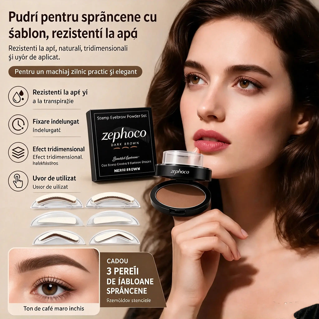💆‍♀️Set de ștampile și pudră pentru sprâncene💖 conține trei perechi de ștampile în formă de sprâncene.