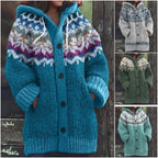 REDUCERE DE 50% ✨🔥 Nouă jachetă tricotată pentru femei, cu glugă, model geometric, închidere cu nasturi, toamnă/iarnă, mărimi S–5XL