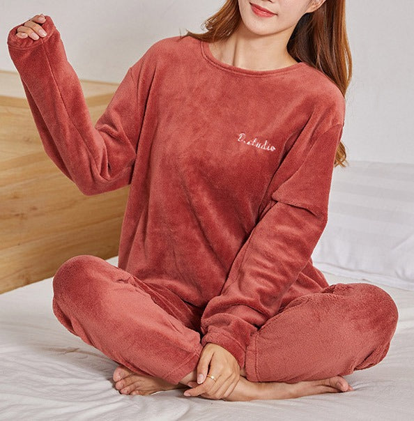 🔥【Costum cald de pluș 40-90kg】🔥Larna coral fleece pijamale căptușite și îngroșate casual loungewear la modă și confortabile pijama suită